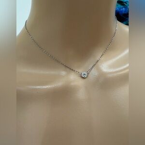 Pretty Antique Sterling Silver Solitaire, Minimalist CZ Necklace